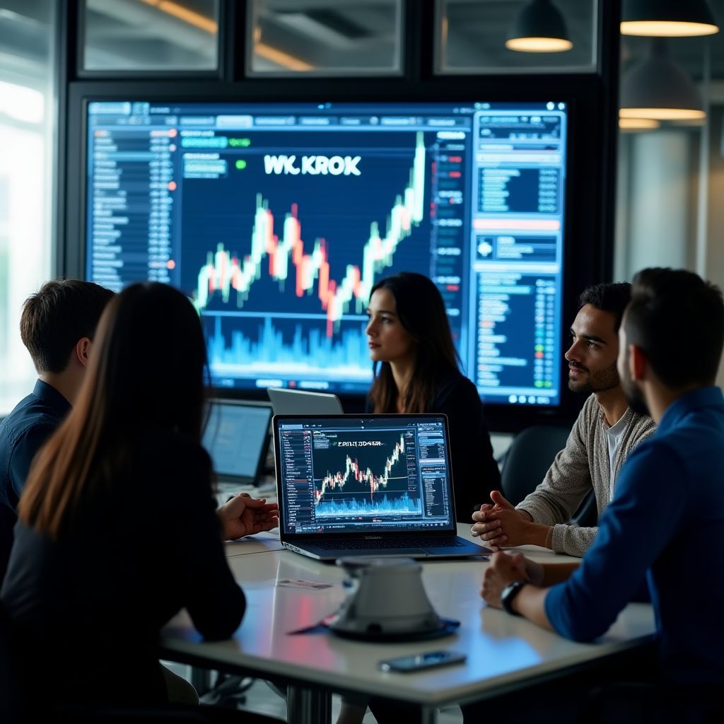 Equipo de analistas discutiendo gráficos financieros